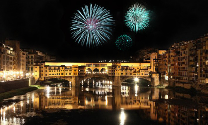 Fireworks over the Ponte Vecchio in Florence